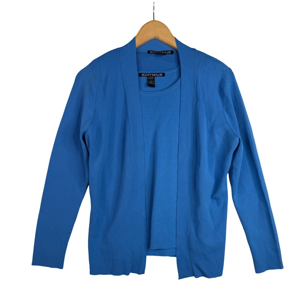 Scott Taylor Ribbed 2-Piece Cardigan/Tank Set size Large Blue